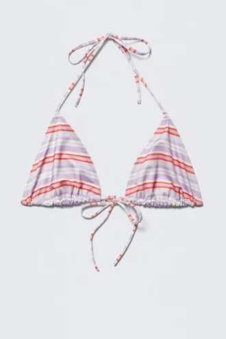 Printed Halter Triangle Bikini Top – Purple & Red Stripes Printed Halter Triangle Bikini Top – Purple & Red Stripes