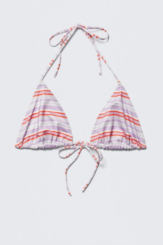 Printed Halter Triangle Bikini Top – Purple & Red Stripes Printed Halter Triangle Bikini Top – Purple & Red Stripes