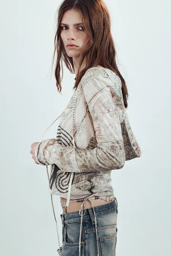 Printed Hooded Stud Top – Dusty Mole Printed Hooded Stud Top – Dusty Mole