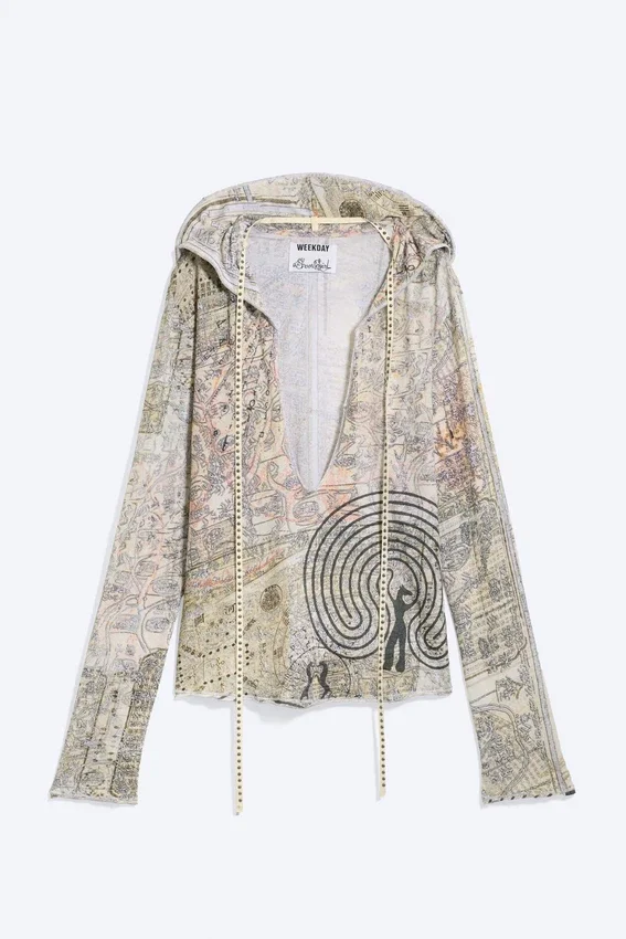 Printed Hooded Stud Top – Dusty Mole Printed Hooded Stud Top – Dusty Mole