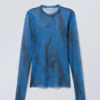 Printed Long Sleeve Mesh Top – Bright Blue – Black Strokes Printed Long Sleeve Mesh Top – Bright Blue – Black Strokes
