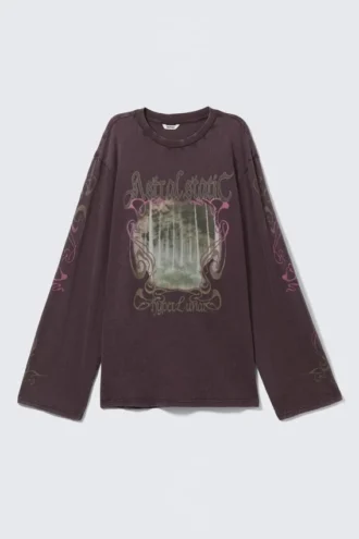Printed Long-Sleeved Cotton T-Shirt – Dark Purple – Hyper Lunar
