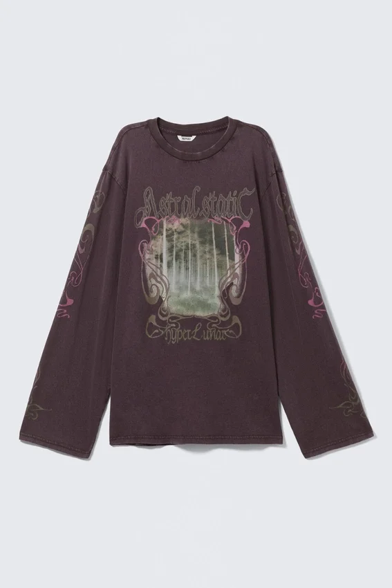 Printed Long-Sleeved Cotton T-Shirt – Dark Purple – Hyper Lunar Printed Long-Sleeved Cotton T-Shirt – Dark Purple – Hyper Lunar