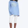 Printed Long-Sleeved Cotton T-Shirt – Medium Blue – Swan Printed Long-Sleeved Cotton T-Shirt – Medium Blue – Swan