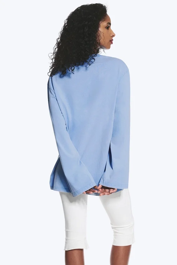 Printed Long-Sleeved Cotton T-Shirt – Medium Blue – Swan Printed Long-Sleeved Cotton T-Shirt – Medium Blue – Swan