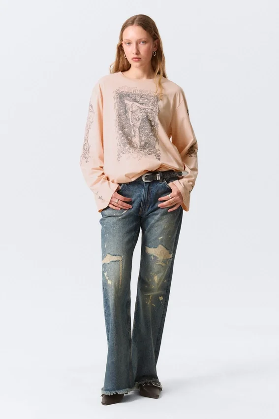 Printed Long-Sleeved Cotton T-Shirt – Printed Light Pink Printed Long-Sleeved Cotton T-Shirt – Printed Light Pink