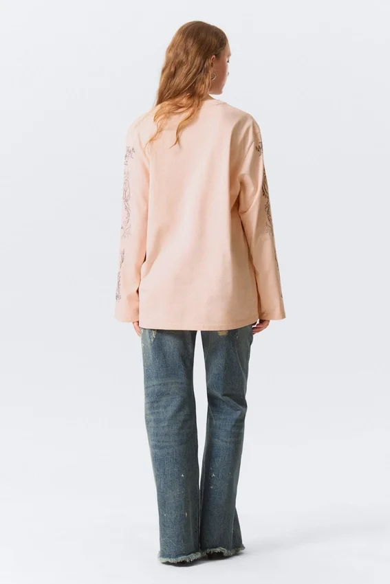 Printed Long-Sleeved Cotton T-Shirt – Printed Light Pink Printed Long-Sleeved Cotton T-Shirt – Printed Light Pink
