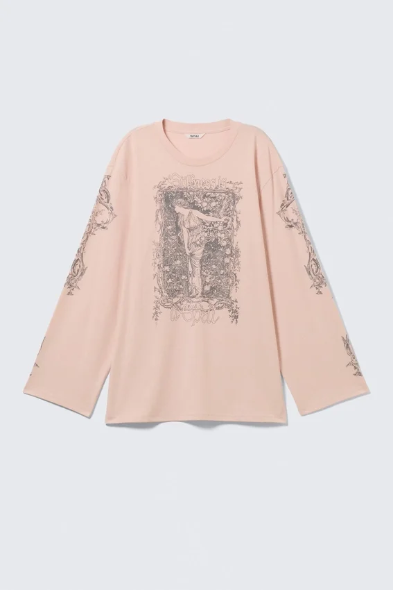 Printed Long-Sleeved Cotton T-Shirt – Printed Light Pink Printed Long-Sleeved Cotton T-Shirt – Printed Light Pink