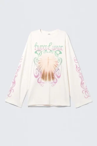 Printed Long-Sleeved Cotton T-Shirt – White – Hyper Lunar