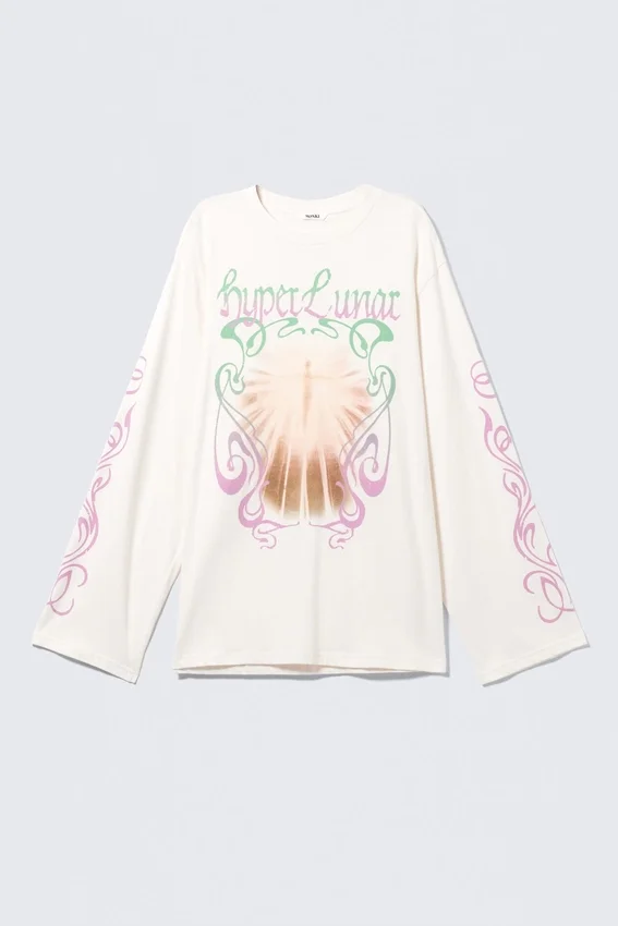 Printed Long-Sleeved Cotton T-Shirt – White – Hyper Lunar Printed Long-Sleeved Cotton T-Shirt – White – Hyper Lunar