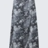 Printed Low Rise Maxi Skirt – Dark Grey – Collage Print