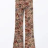 Printed Low Waist Flared Pyjama Trousers – Pink – Leopard-Paisley Pattern Printed Low Waist Flared Pyjama Trousers – Pink – Leopard-Paisley Pattern