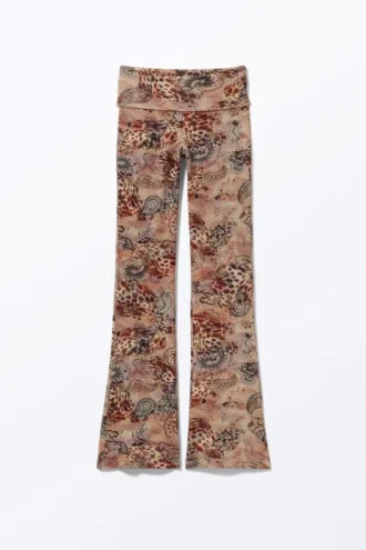 Printed Low Waist Flared Pyjama Trousers – Pink – Leopard-Paisley Pattern