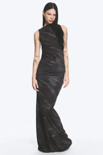 Printed Maxi Dress – Black – Zebra