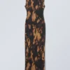 Printed Maxi Mesh Slit Dress – Dusty Brown Printed Maxi Mesh Slit Dress – Dusty Brown