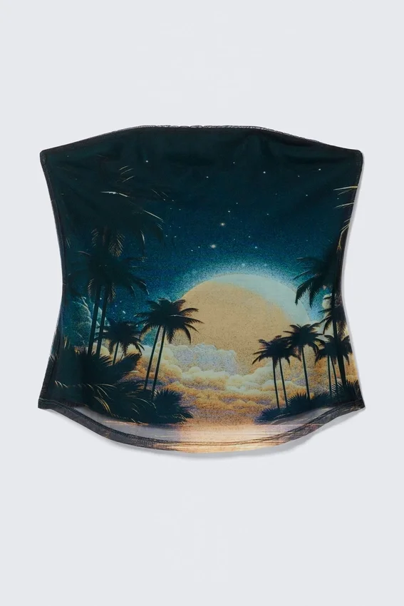 Printed Mesh Bandeau Top – Dark Turquoise – Sunset Printed Mesh Bandeau Top – Dark Turquoise – Sunset