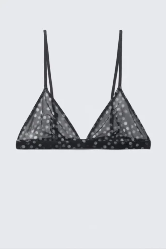 Printed Mesh Triangle Bra – Black – Dots