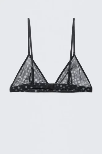 Printed Mesh Triangle Bra – Black – Dots