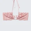 Printed Ruched Halter Bandeau Bikini Top – Red Multi Stripe Printed Ruched Halter Bandeau Bikini Top – Red Multi Stripe