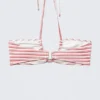 Printed Ruched Halter Bandeau Bikini Top – Red Multi Stripe Printed Ruched Halter Bandeau Bikini Top – Red Multi Stripe