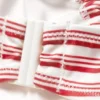 Printed Ruched Halter Bandeau Bikini Top – Red Multi Stripe Printed Ruched Halter Bandeau Bikini Top – Red Multi Stripe