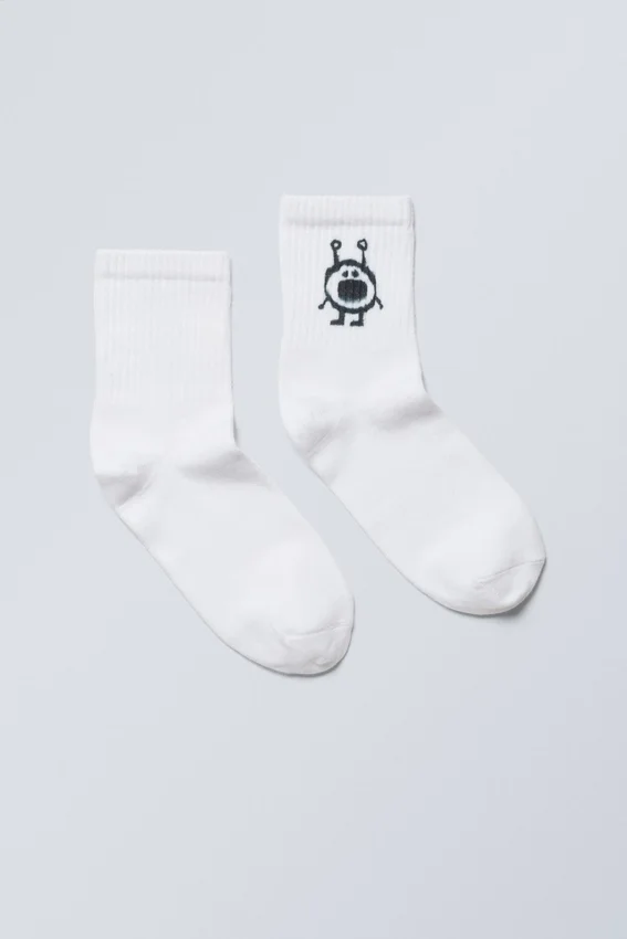 Printed Short Sport Socks – White Printed Short Sport Socks – White