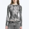 Printed Slim Fit Long-Sleeved Top – Black – Crocodile Print Printed Slim Fit Long-Sleeved Top – Black – Crocodile Print