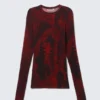 Printed Slim Fit Long-Sleeved Top – Dark Red Dragon Print Printed Slim Fit Long-Sleeved Top – Dark Red Dragon Print