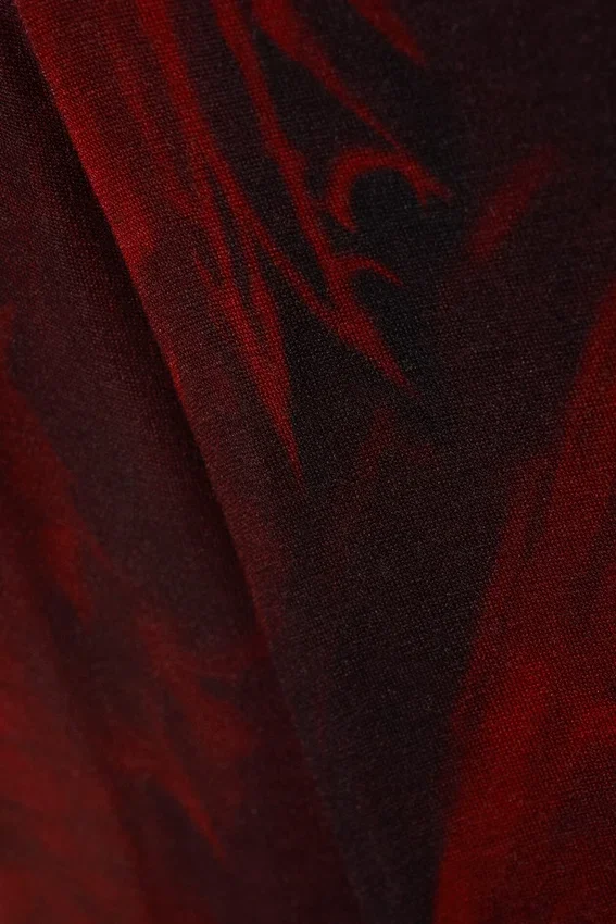 Printed Slim Fit Long-Sleeved Top – Dark Red Dragon Print Printed Slim Fit Long-Sleeved Top – Dark Red Dragon Print