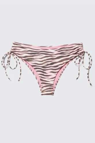 Printed Tie-Side Bikini Bottoms – Pink Tiger-Striped