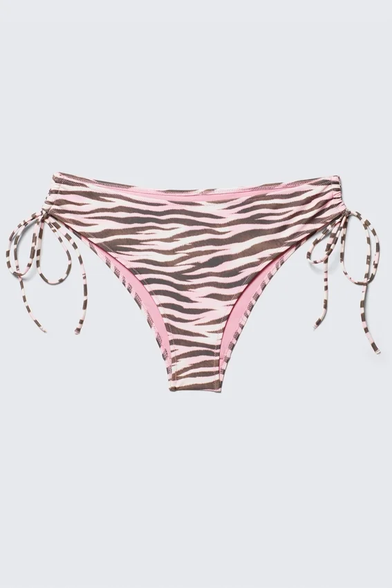 Printed Tie-Side Bikini Bottoms – Pink Tiger-Striped Printed Tie-Side Bikini Bottoms – Pink Tiger-Striped