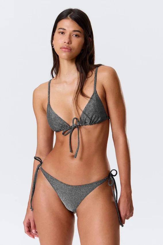 Printed Triangle Bikini Top – Dark Grey – Glitter Printed Triangle Bikini Top – Dark Grey – Glitter