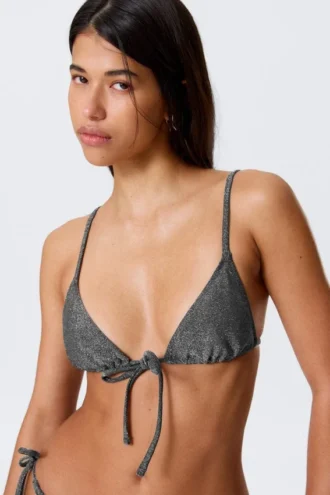Printed Triangle Bikini Top – Dark Grey – Glitter