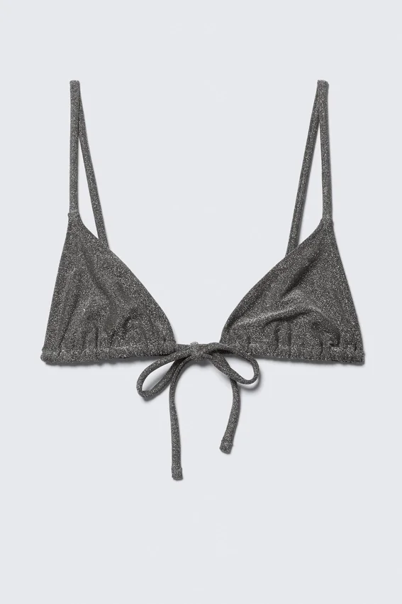 Printed Triangle Bikini Top – Dark Grey – Glitter Printed Triangle Bikini Top – Dark Grey – Glitter