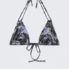 Printed Triangle Halter Bikini Top – Black/Blue – Newspaper/Flame Printed Triangle Halter Bikini Top – Black/Blue – Newspaper/Flame