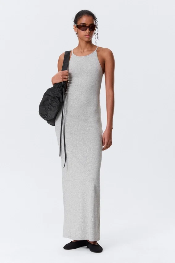 Racerback Jersey Maxi Dress – Grey Melange Racerback Jersey Maxi Dress – Grey Melange