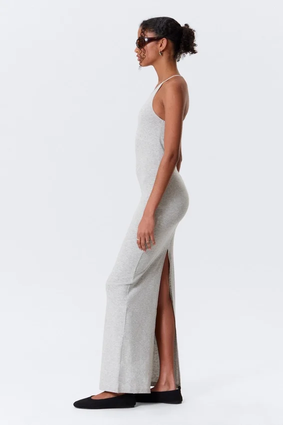 Racerback Jersey Maxi Dress – Grey Melange Racerback Jersey Maxi Dress – Grey Melange