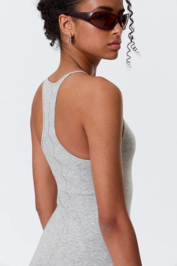 Racerback Jersey Maxi Dress – Grey Melange Racerback Jersey Maxi Dress – Grey Melange