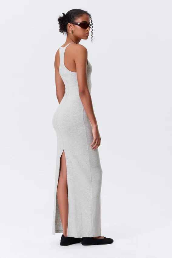 Racerback Jersey Maxi Dress – Grey Melange Racerback Jersey Maxi Dress – Grey Melange