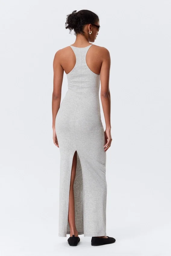 Racerback Jersey Maxi Dress – Grey Melange Racerback Jersey Maxi Dress – Grey Melange