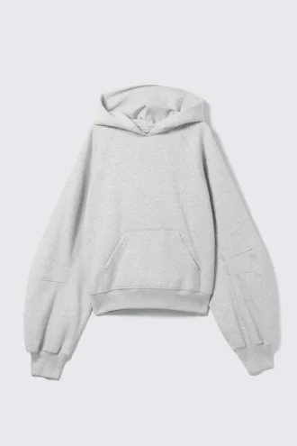 Raglan-Sleeved Boxy Hoodie – Grey Melange