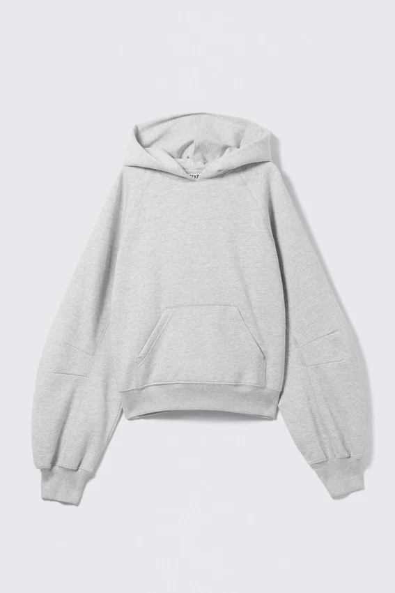 Raglan-Sleeved Boxy Hoodie – Grey Melange Raglan-Sleeved Boxy Hoodie – Grey Melange