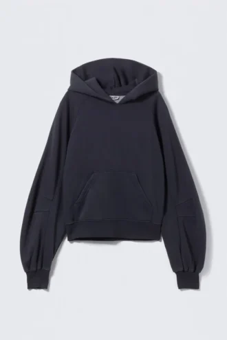 Raglan-Sleeved Boxy Hoodie – Washed Dark Navy Blue