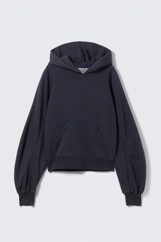 Raglan-Sleeved Boxy Hoodie – Washed Dark Navy Blue Raglan-Sleeved Boxy Hoodie – Washed Dark Navy Blue