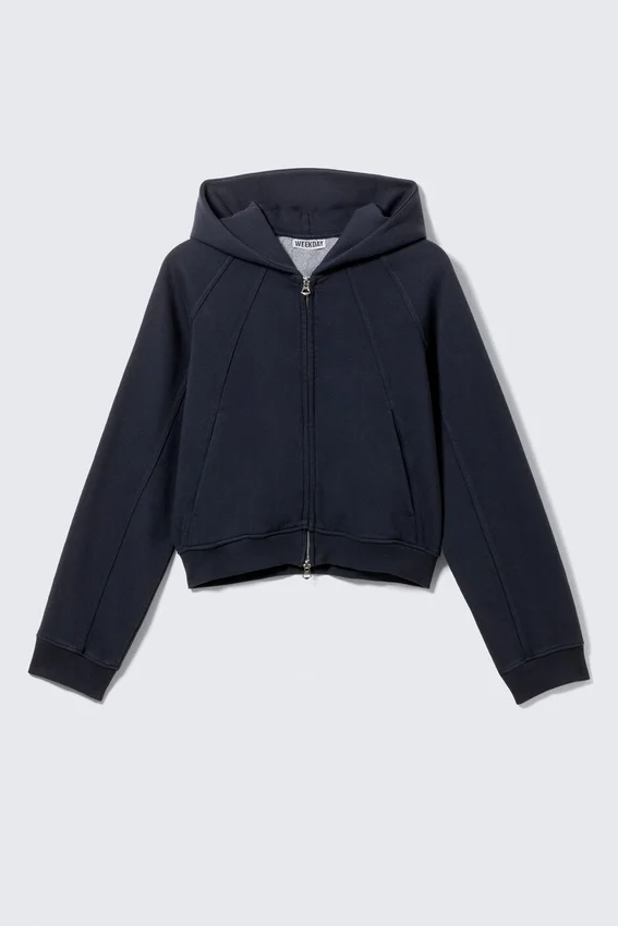 Raglan-Sleeved Cutline Zip Hoodie – Dark Blue Raglan-Sleeved Cutline Zip Hoodie – Dark Blue