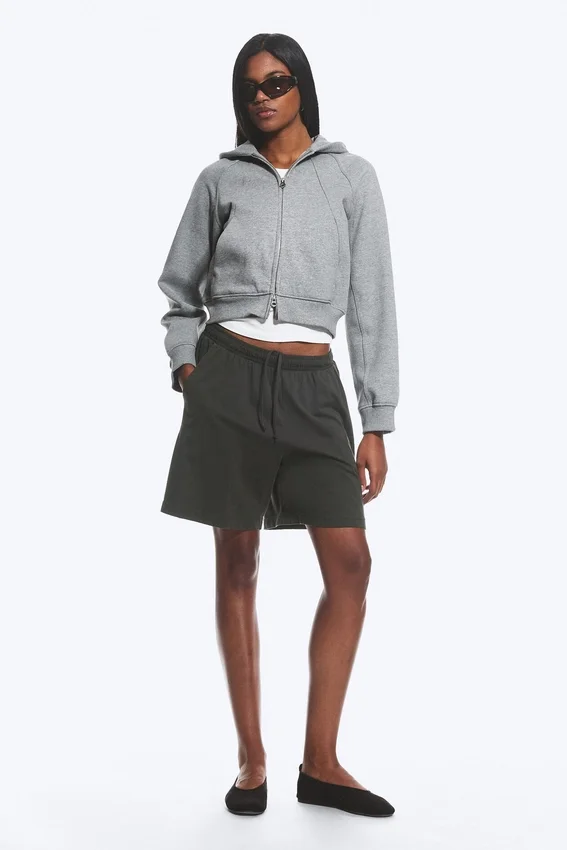 Raglan-Sleeved Cutline Zip Hoodie – Grey Melange Raglan-Sleeved Cutline Zip Hoodie – Grey Melange