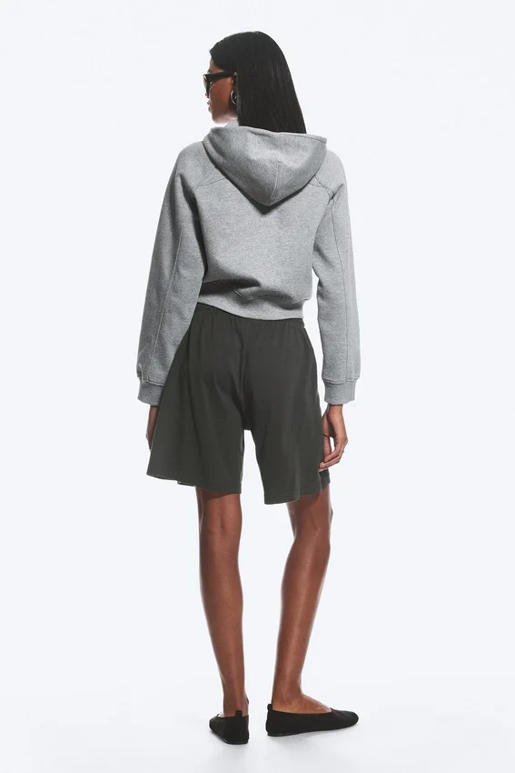 Raglan-Sleeved Cutline Zip Hoodie – Grey Melange Raglan-Sleeved Cutline Zip Hoodie – Grey Melange