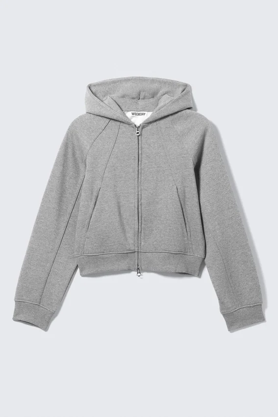 Raglan-Sleeved Cutline Zip Hoodie – Grey Melange Raglan-Sleeved Cutline Zip Hoodie – Grey Melange