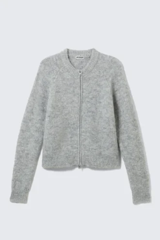 Raglan-Sleeved Wool-Blend Zip Cardigan – Grey Melange