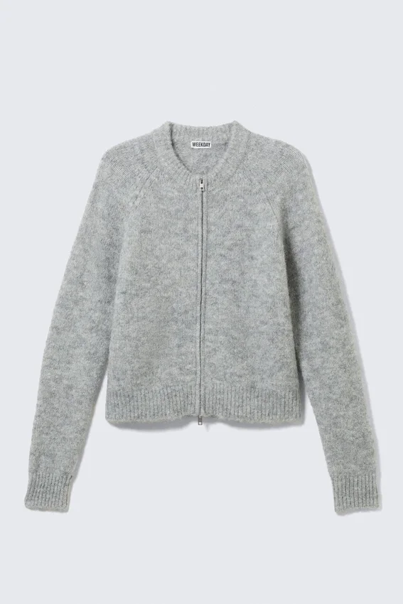 Raglan-Sleeved Wool-Blend Zip Cardigan – Grey Melange Raglan-Sleeved Wool-Blend Zip Cardigan – Grey Melange